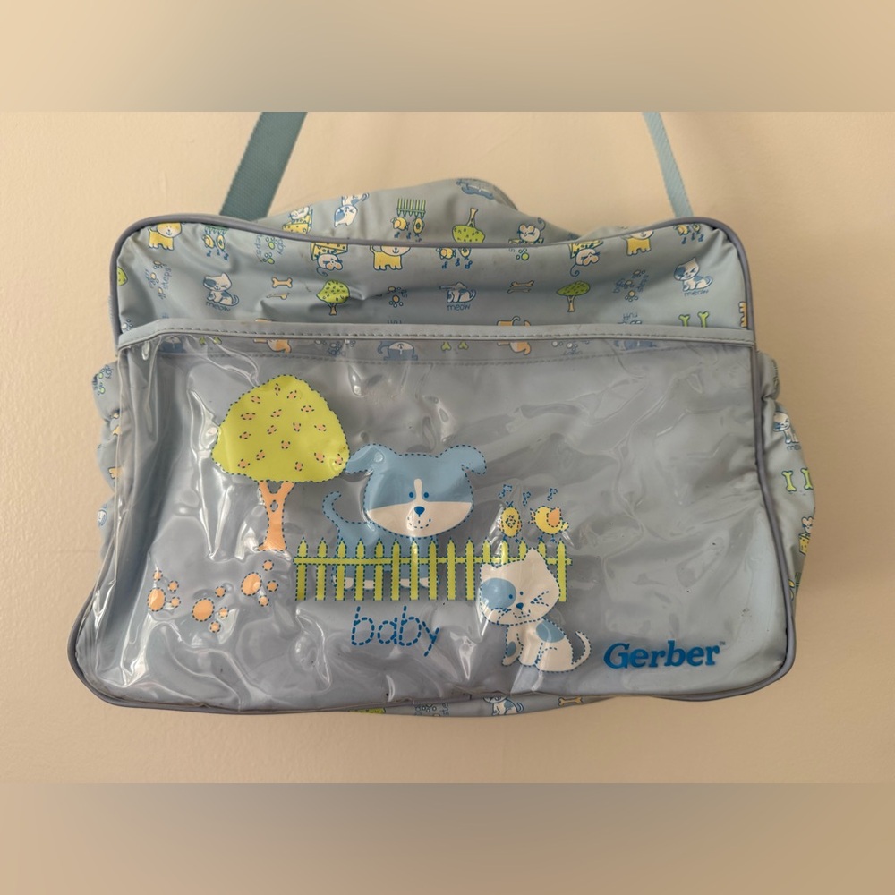 VTG 90s Y2K Insulated Diaper Bottle Bag Gerber Baby w/ Changing Pad Blue Animals - Picture 6 of 16